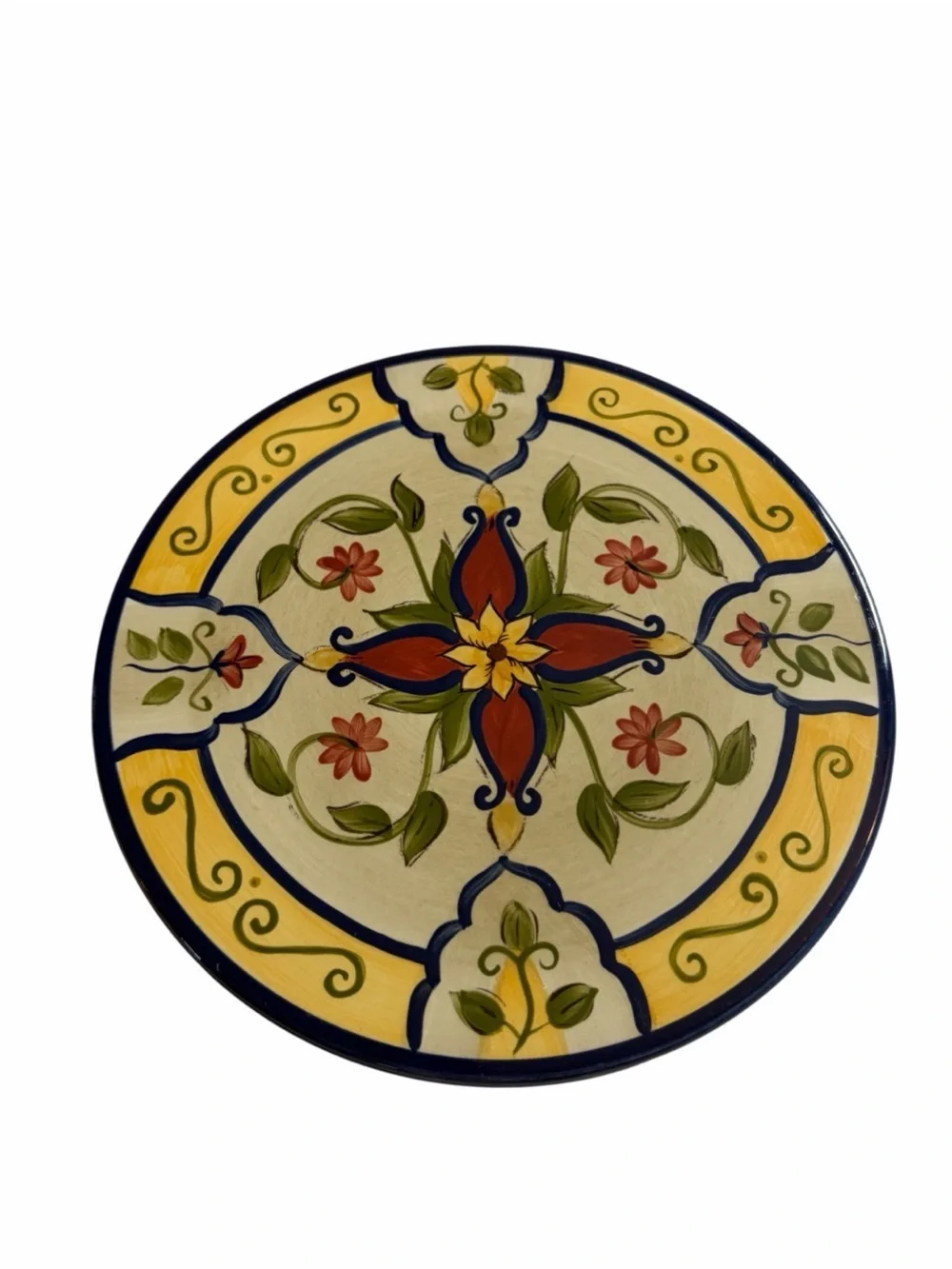 Vintage Pier-1 Vallarta Hand-Painted Earthenware Floral Scroll 8” Trivet